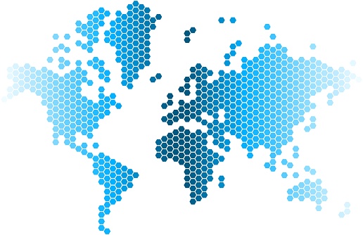 Blue hexagon world map on white background. vector illustration.