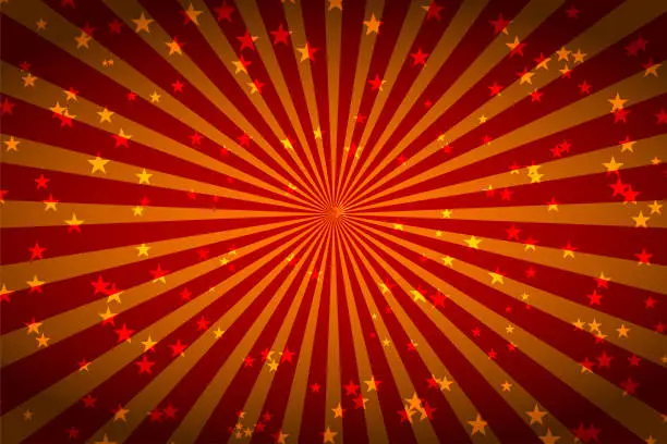 Vector illustration of Show, circus poster. Red burst background with stars