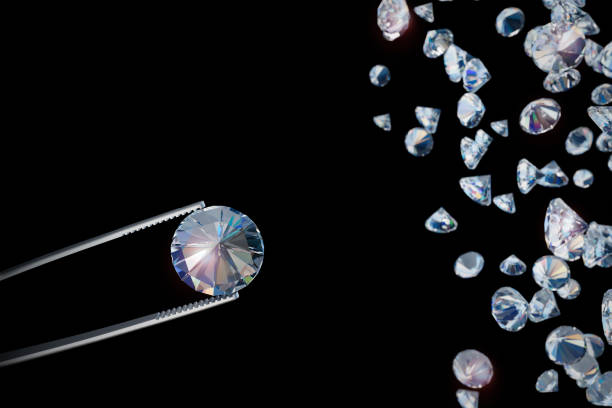 istock Multicolored transparent crystal on dark background. 3D illustration 1321253175