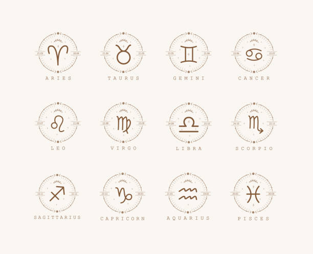 znaki zodiaku w stylu boho. zestaw ikon astrologicznych izolowanych na białym tle. tajemnica i ezoteryka. horoskop logo ilustracja wektorowa. duchowa karta tarota - virgo stock illustrations