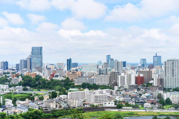 vue aérienne de la ville de sendai au japon - tohoku region photos et images de collection