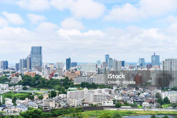 City Skyline Aerial View Of Sendai In Japan Stock Photo - Download Image Now - Townscape, City, Miyagi Prefecture