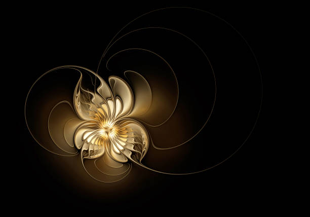 istock Golden fractal flower on black background 1321257128