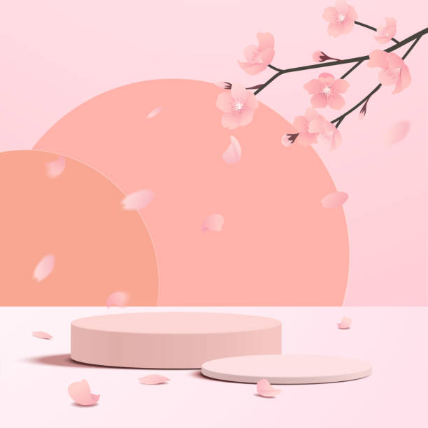 istock Abstract minimal scene with geometric forms. cylinder podium in pink background with pink plant leaves. 1321257684