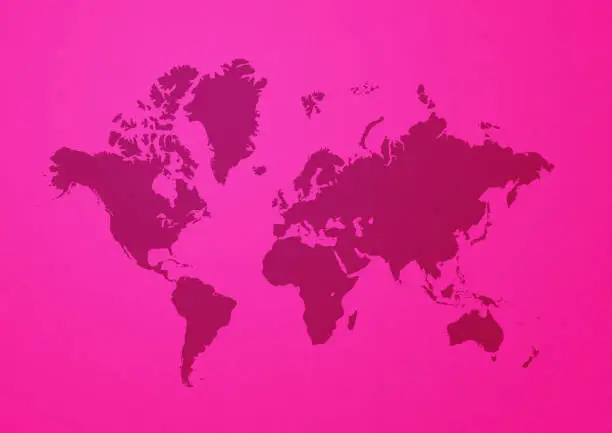 World map isolated on pink wall background