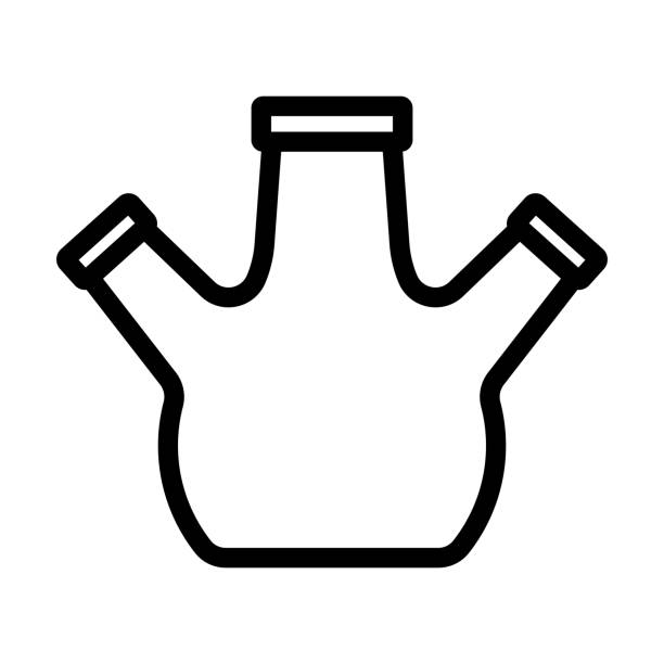 ilustraciones, imágenes clip art, dibujos animados e iconos de stock de icono de química frasco inferior redondo - round bottom flask