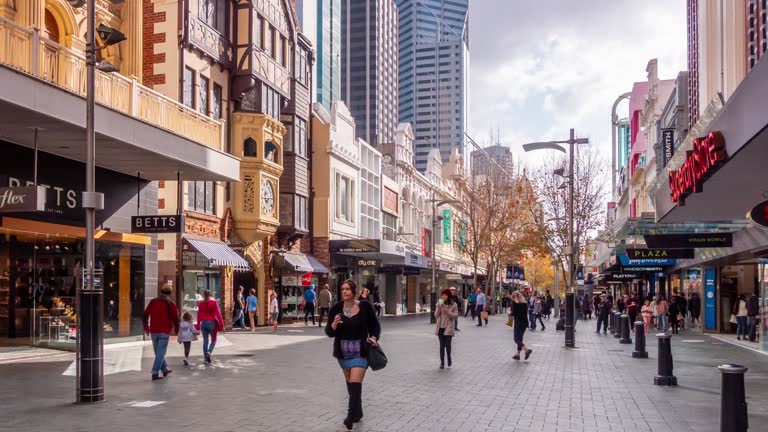 Pedestrian shopping street area in downtown Perth