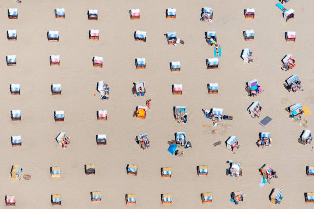 Beach chairs on the Baltic Sea beach chair, beach, Baltic Sea, Timmendorf, sea, Bay of Lübeck, holidays, colorful, pattern, symmetrical hooded beach chair stock pictures, royalty-free photos & images