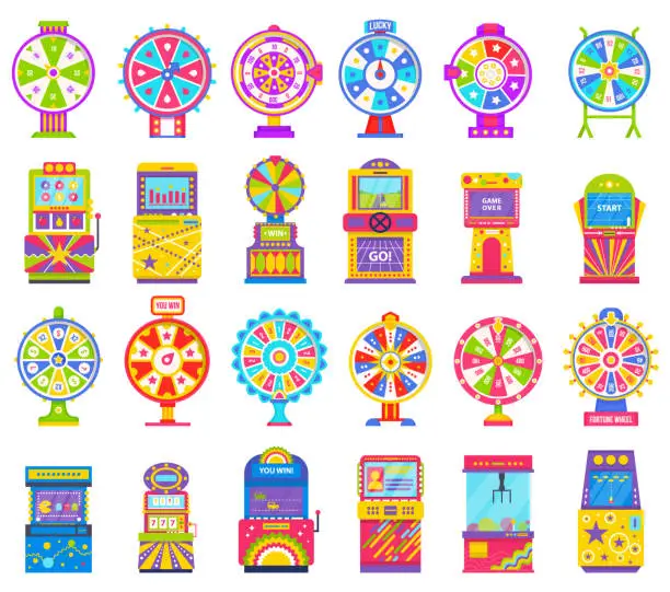 Vector illustration of Game Machine and Fortune Wheel Gambling Device