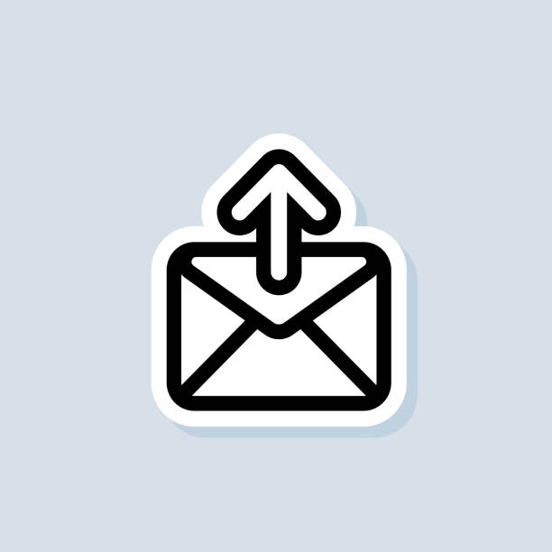 ilustrações, clipart, desenhos animados e ícones de adesivo de e-mail e mensagens. envelope com flecha para cima. ícone de e-mail. logotipo do boletim informativo. campanha de e-mail marketing. vetor em fundo isolado. eps 10 - 4404