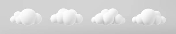 render 3d dari awan diatur terisolasi pada latar belakang abu-abu. soft bulat kartun awan halus mengejek ikon. ilustrasi vektor bentuk geometris 3d. - awan ilustrasi stok