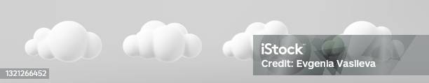 灰色の背景に分離された雲の 3d レンダリング柔らかい丸い漫画のふわふわした雲はアイコンをモックアップ3d幾何学図形のベクトルイラスト - 雲のベクターアート素材や画像を多数ご用意