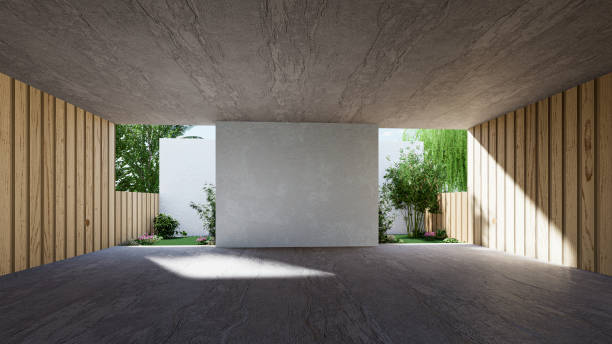 istock Indoor space for events,Modern huge concrete material empty hall. 1321270100