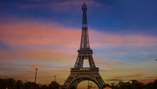 Beautiful view of Sunset sky scene with  the famous Eiffel Tower in Paris, France. Paris Best Destinations in Europe