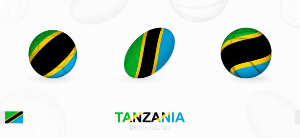 Sports icons for football, rugby and basketball with the flag of Tanzania. Sports icons for football, rugby and basketball with the flag of Tanzania. Vector icon set on a sports background. tanzania stock illustrations