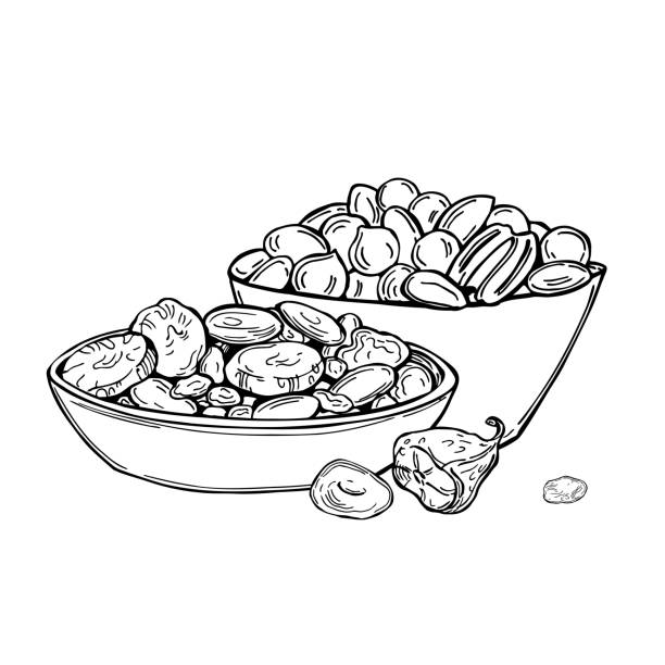illustrazioni stock, clip art, cartoni animati e icone di tendenza di frutta secca e noci. illustrazione vettoriale. - dried fig brown color image dried food