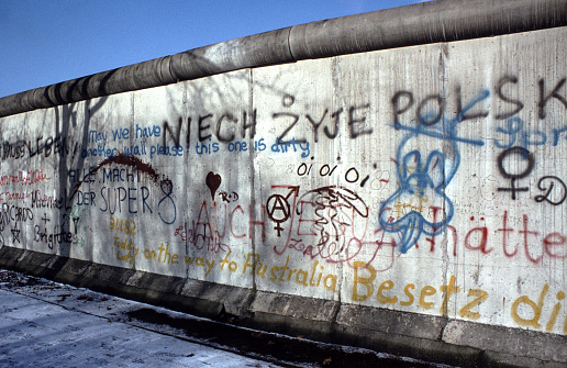 Berlin, Germany, January 20, 1983 - Historical photo of the Berlin Wall in 1983.