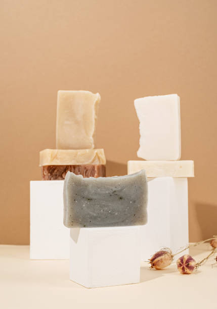 istock tower stack of different handmade soaps and leaves on cream background 1321280392