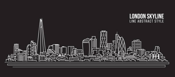 시티스케이프 빌딩 라인 아트 벡터 일러스트 디자인 - 런던 스카이라인 - london england skyline silhouette built structure stock illustrations