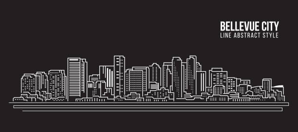 illustrazioni stock, clip art, cartoni animati e icone di tendenza di cityscape building line arte vector illustration design - bellevue city - bellevue washington state