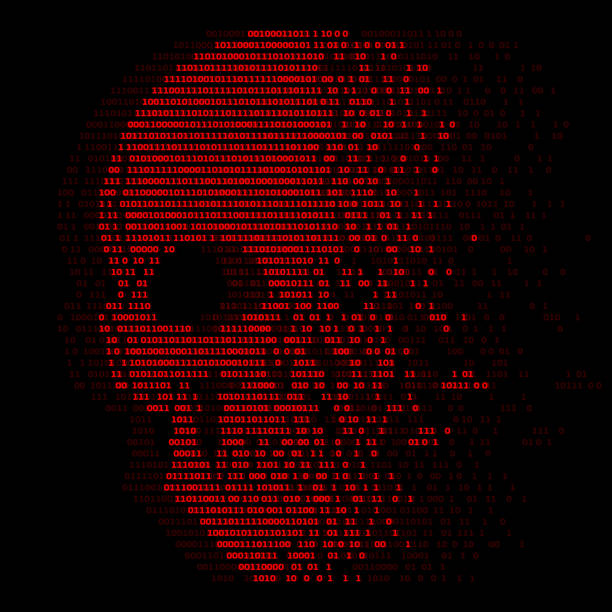 illustrazioni stock, clip art, cartoni animati e icone di tendenza di teschio rosso logica digitale zero e un numero per la sicurezza dei virus design vettoriale astratto - skull and bones