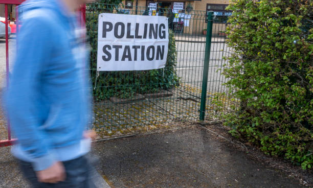 Polling station signs in UK stock photo