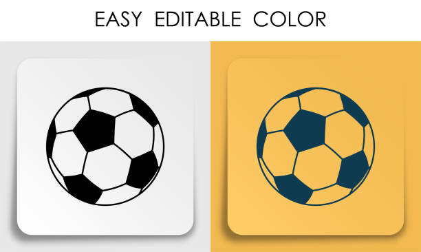 足球運動球，紙上方形貼有陰影的足球圖示。運動器材。移動應用按鈕。向量 - football 幅插畫檔、美工圖案、卡通及圖標