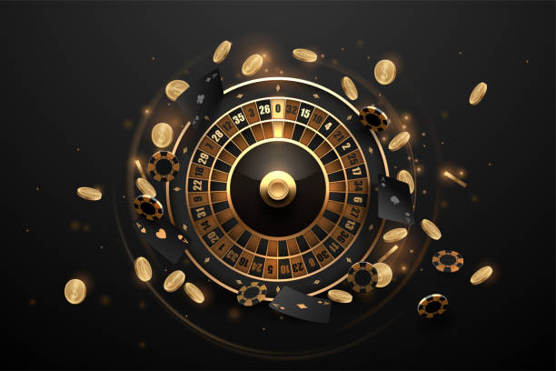 Casino roulette in black and gold style with effects Casino roulette in black and gold style with effects in vector casino stock illustrations