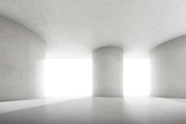 istock Abstract 3d rendering of empty concrete space with light and shadow on the curve structure, Futuristic architecture. 1321292266