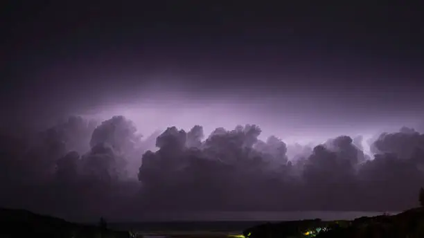 Ethereal looking lightning storm over Bonza Bay River Mouth in East London South Africa
