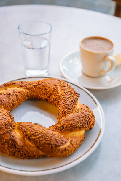istock Turkish traditional bagel simit with Turkish coffee in Istanbul 1321294939