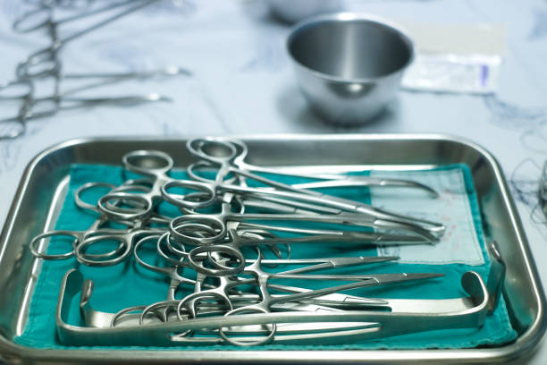 istock sterile surgical instruments are on a table during an operation. Medical instruments in a steel tray. 1321296997