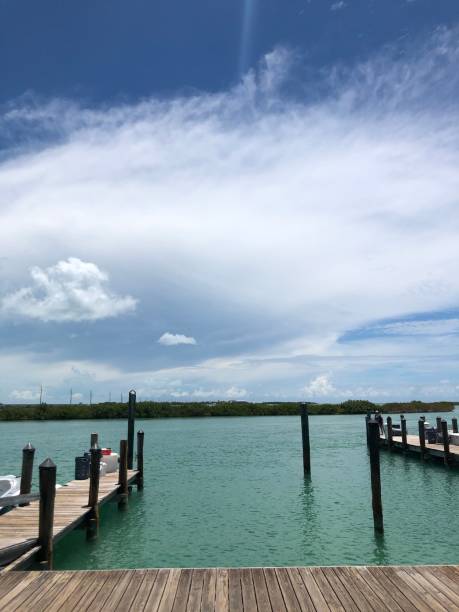 istock Vertical image of a boat dock in the Florida Keys 1321297022
