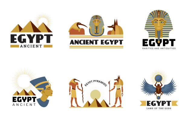 Egypt stickers. Ancient monuments sphinx statue pyramid desert travel symbols recent vector stylized labels Egypt stickers. Ancient monuments sphinx statue pyramid desert travel symbols recent vector stylized labels. Illustration egypt sticker with pyramid cairo stock illustrations