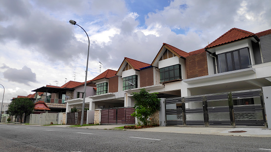 Johor Bahru, Malaysia- 19 Dec, 2019: General view of terrace house in Johor Malaysia. There are a lot of new laws implemented to cool off the overheated property sector in Malaysia.