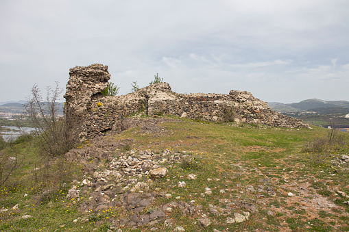 Ruins of ancient Vishegrad Fortress on the southern coast of Studen Kladenets reservoir near town of Kardzhali, Bulgaria