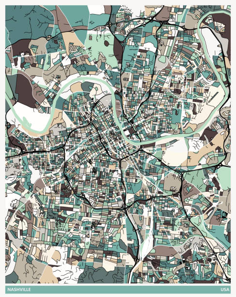 mapa stylu ilustracji artystycznej, miasto nashville, usa - tennessee map usa nashville stock illustrations