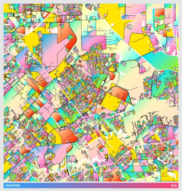 Vector illustration of art illustration style map,Houston city,USA