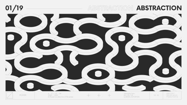 ilustrações de stock, clip art, desenhos animados e ícones de abstract modern geometric banner with simple shapes in black and white colors, graphic composition design vector background, 3d shapes forming geometrical pattern - digital composite swirl illustrations and vector art scroll shape