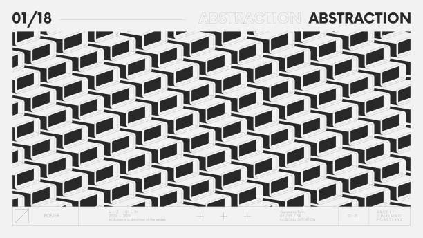흑백 색상의 심플한 모양, 그래픽 컴포지션 디자인 벡터 배경, 3d 둥근 사각형의 모듈식 패턴, 리듬포스트모던 일러스트레이션을 갖춘 추상적인 현대기하학적 배너 - bauhaus architecture stock illustrations
