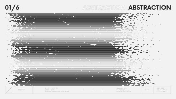 흑백 색상의 심플한 모양, 그래픽 컴포지션 디자인 벡터 배경, 점선으로 부서지는 가로 줄무늬 패턴이 있는 추상적인 현대 기하학적 배너 - brutalism stock illustrations