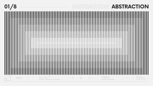 흑백 색상의 심플한 모양이 있는 추상적인 현대 기하학적 배너, 그래픽 컴포지션 디자인 벡터 배경, 하프톤 전환 효과가 있는 수직 선 - brutalism stock illustrations