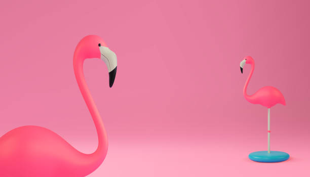 istock Beauty pink flamingo. Background with flamingo figurine. 3D illustration. Vector 1321307981