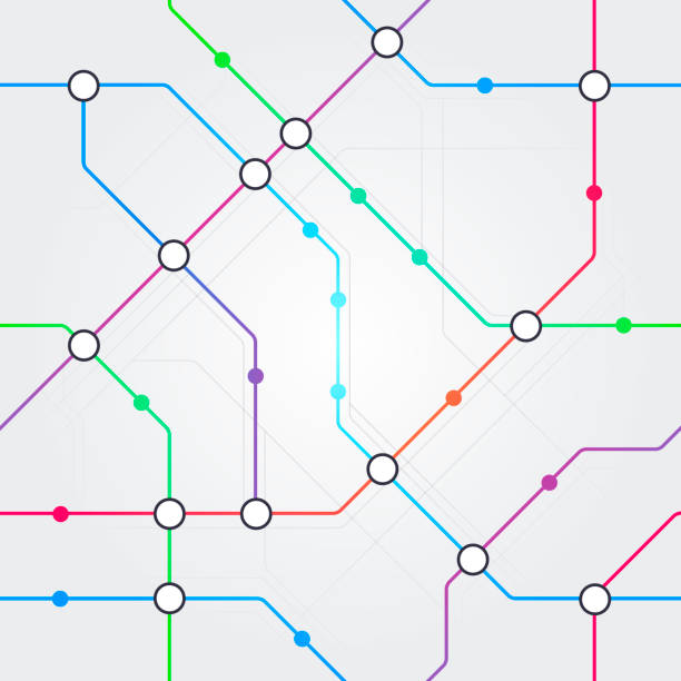 ベクトルカラフルな抽象的なシームレスな地下鉄スキーム、鉄道交通や都市バスマップパターンライトグレーの背景 - metro bus点のイラスト素材／クリップアート素材／マンガ素材／アイコン素材