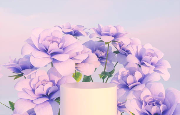 istock Natural beauty podium backdrop for product display with blue rose flower. 1321309745