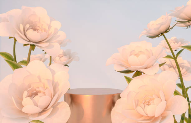 Natural beauty podium backdrop for product display with blue rose flower.
