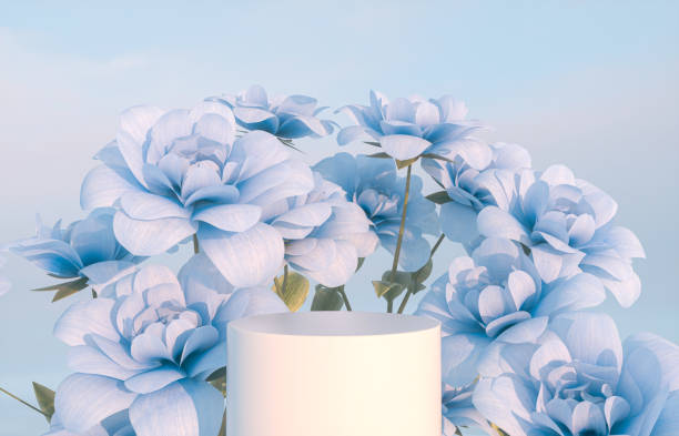 istock Natural beauty podium backdrop for product display with blue rose flower. 1321309762