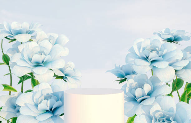 istock Natural beauty podium backdrop for product display with blue rose flower. 1321309786