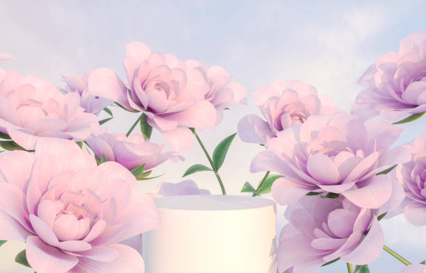 istock Natural beauty podium backdrop for product display with blue rose flower. 1321309793