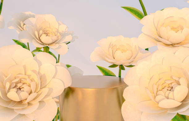 istock Natural beauty podium backdrop for product display with blue rose flower. 1321309813